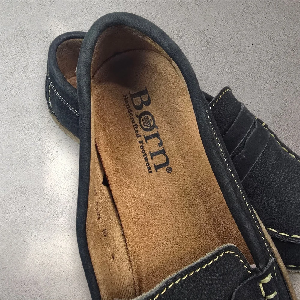 Born Nernia Black Nubuck Leather Penny Loafers Slip‎ On Shoes